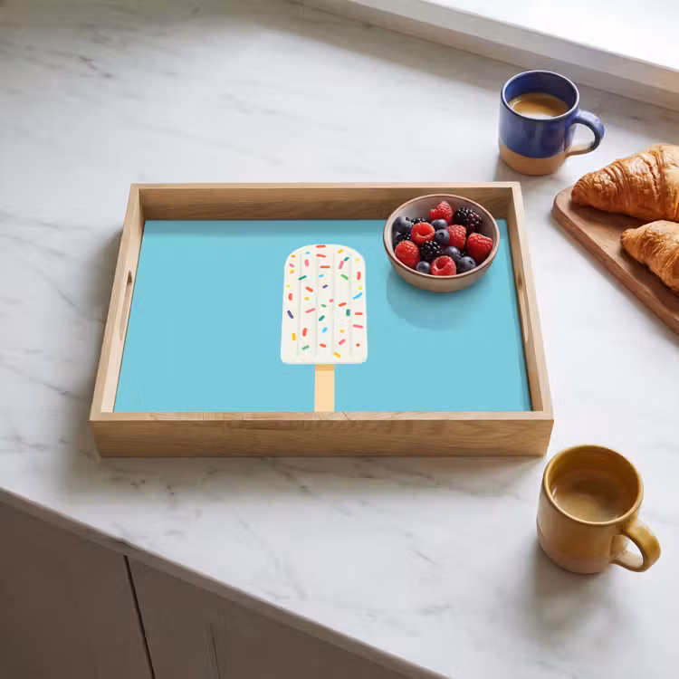 Ijsje - Stokje - Sprinkles - Lichtblauw Dienblad Rechthoek middel -sfeer2