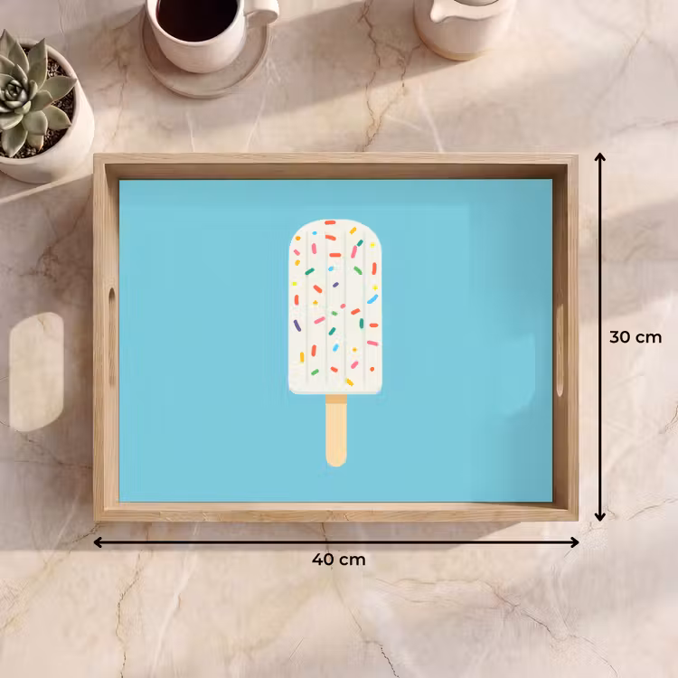 Ijsje - Stokje - Sprinkles - Lichtblauw Dienblad Rechthoek middel -USP_Formaat
