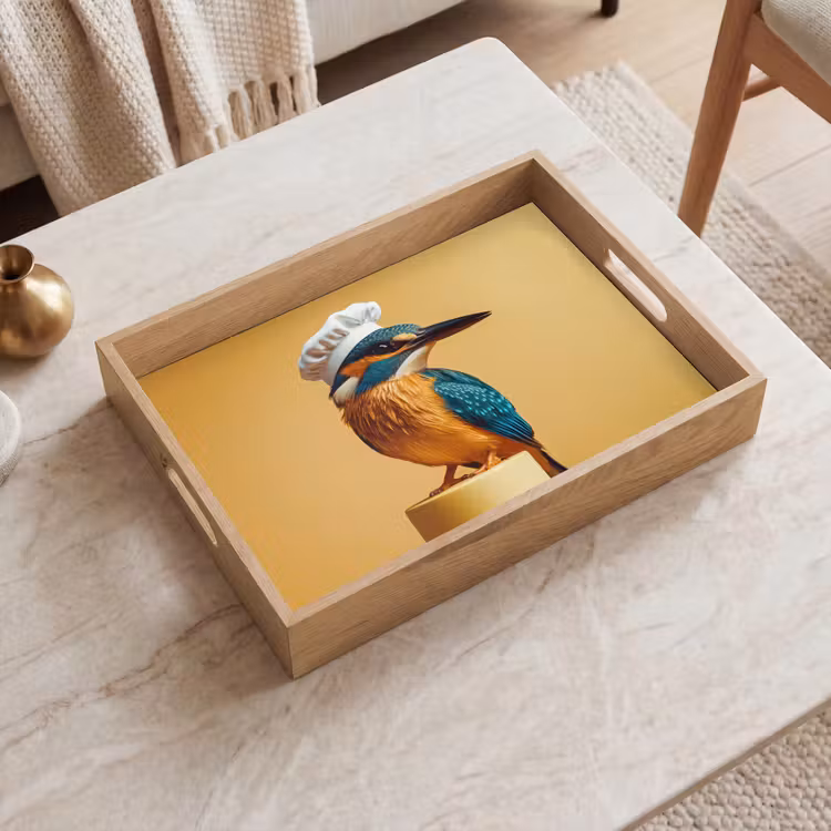 Ijsvogel - Pilaar - Koksmuts - Vogel Dienblad Rechthoek middel -sfeer1