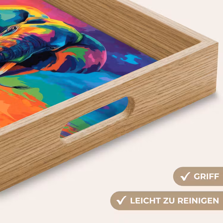 Olifant - Kleurrijk - Lucht - Abstract Dienblad Rechthoek middel -USP_HandgreepDE
