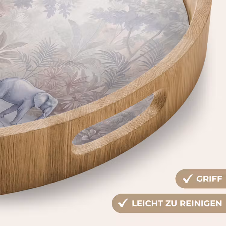 Olifant - Familie - Jungle - Illustratie - Grijs Dienblad Rond middel -USP_HandgreepDE