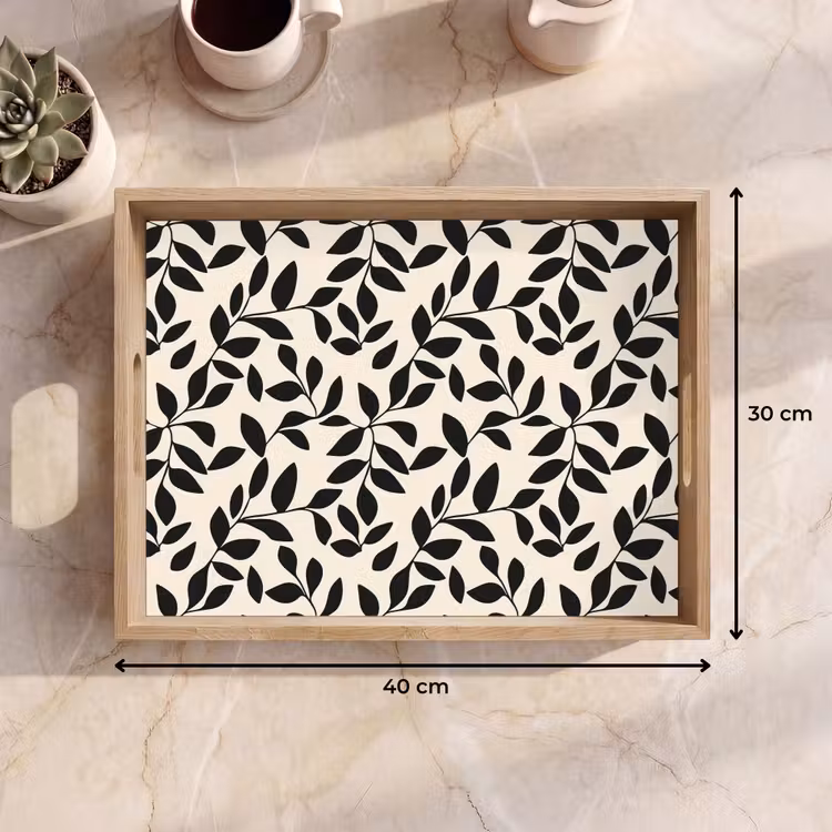 Elegant - Patroon - Zwart - Beige Dienblad Rechthoek middel 911 -USP_Formaat
