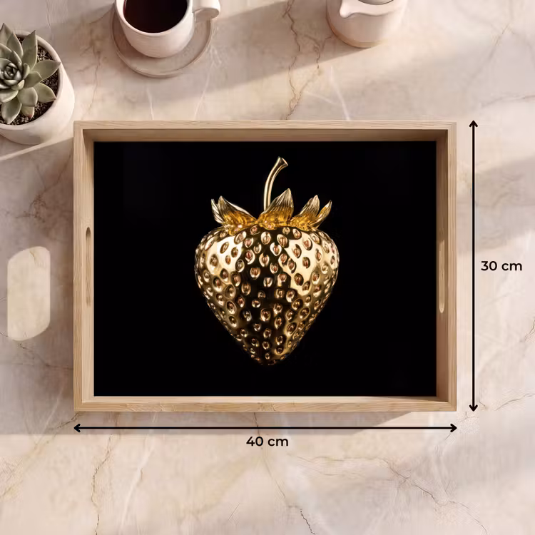 Aardbei - Goud - Zwart - Chrome Dienblad Rechthoek middel -USP_Formaat