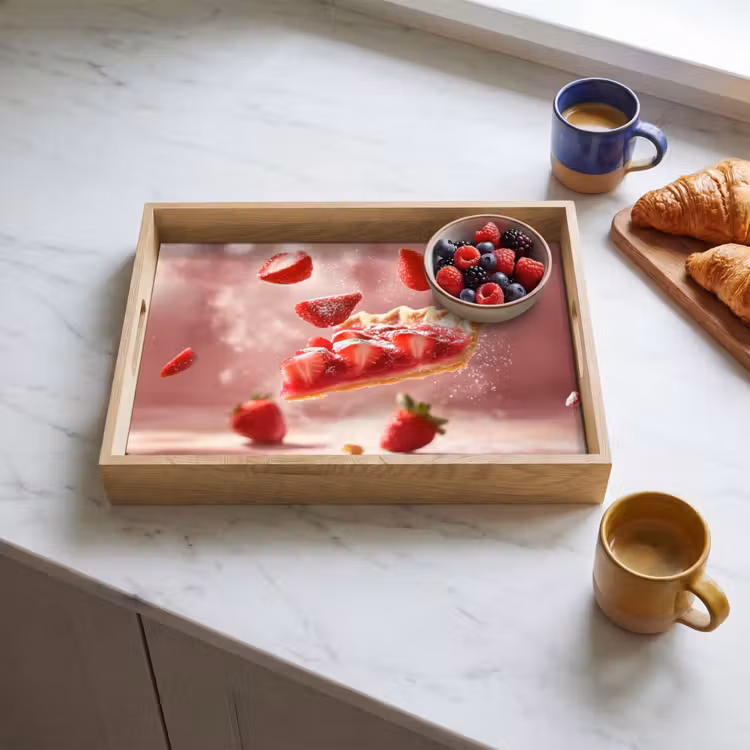 Aardbei - Taart- Eten - Roze Dienblad Rechthoek middel -sfeer2