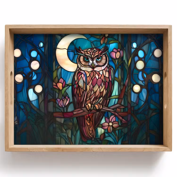 Uil - Mozaïek - Maan - Nacht Dienblad Rechthoek middel -z3d_shopping