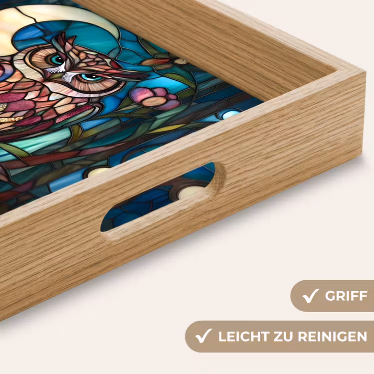 Uil - Mozaïek - Maan - Nacht Dienblad Rechthoek middel -USP_HandgreepDE