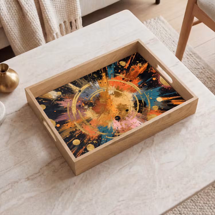 Explosie - Verfstructuur - Goud - Abstract Dienblad Rechthoek middel -sfeer1