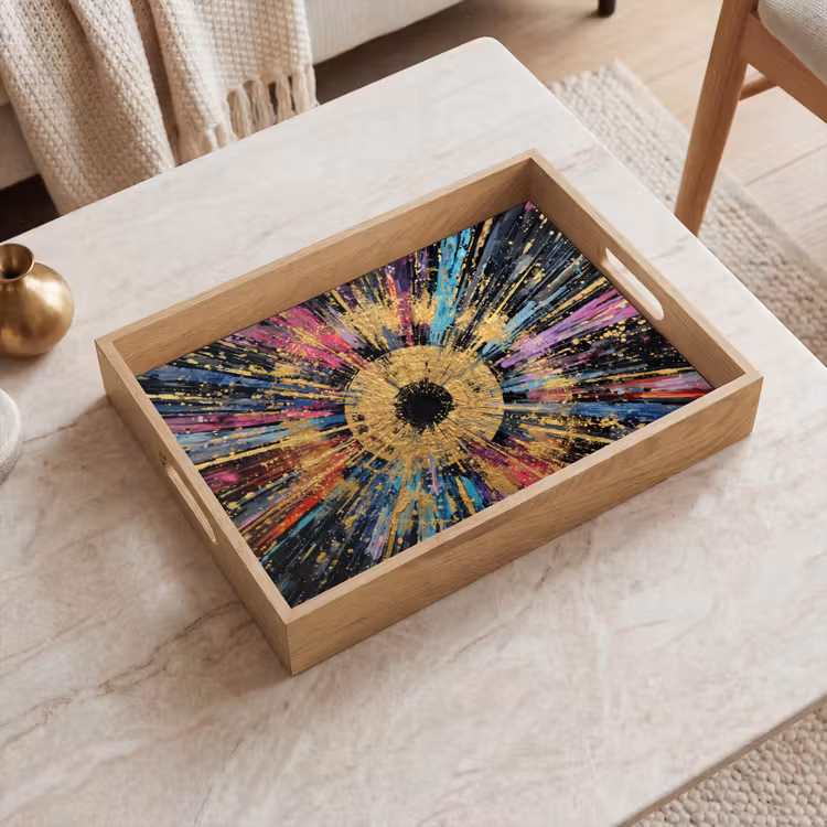 Explosie - Goud - Kleurrijk - Abstract Dienblad Rechthoek middel -sfeer1