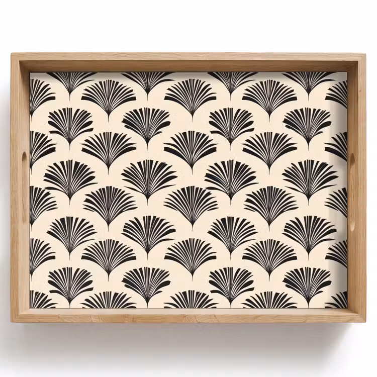 Waaiers - Botanisch - Zwart - Beige Dienblad Rechthoek middel 911 -z3d_shopping