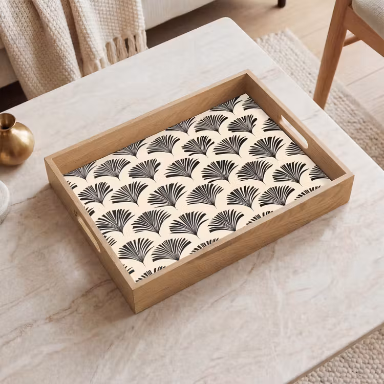 Waaiers - Botanisch - Zwart - Beige Dienblad Rechthoek middel 911 -sfeer1