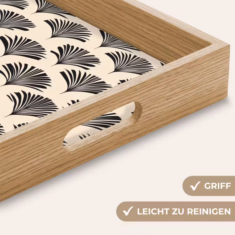 Waaiers - Botanisch - Zwart - Beige Dienblad Rechthoek middel 911 -USP_HandgreepDE