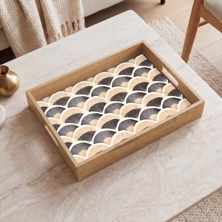 Waaier - Patroon - Zwart - Beige Dienblad Rechthoek middel 911 -sfeer1