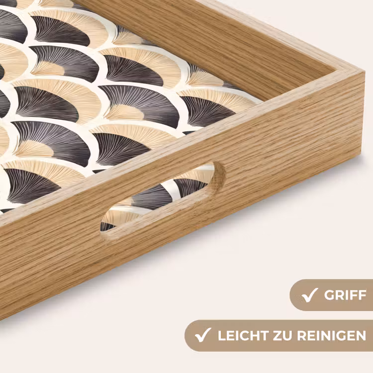 Waaier - Patroon - Zwart - Beige Dienblad Rechthoek middel 911 -USP_HandgreepDE
