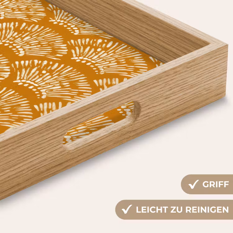 Waaierachtige motieven - Geel - Vintage Dienblad Rechthoek middel -USP_HandgreepDE