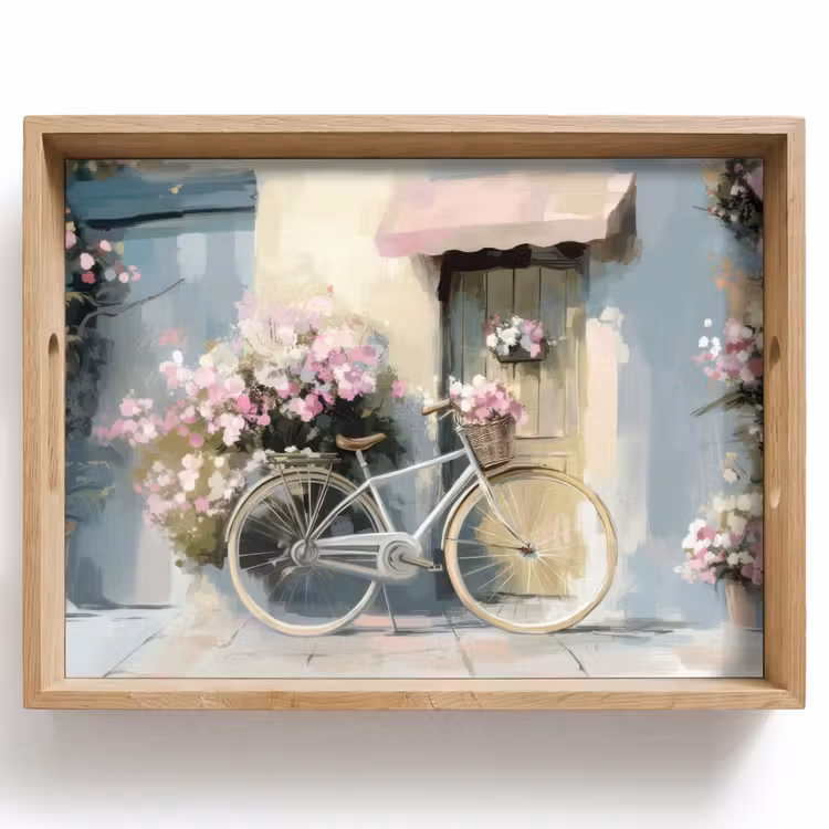 Fiets - Pastelkleuren - Bloemen Dienblad Rechthoek middel -z3d_shopping