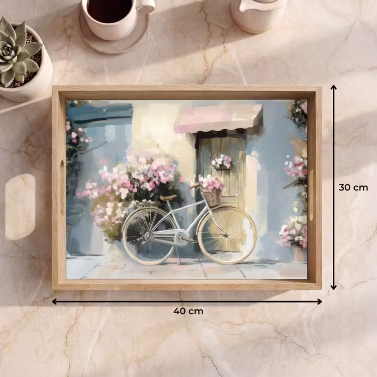 Fiets - Pastelkleuren - Bloemen Dienblad Rechthoek middel -USP_Formaat