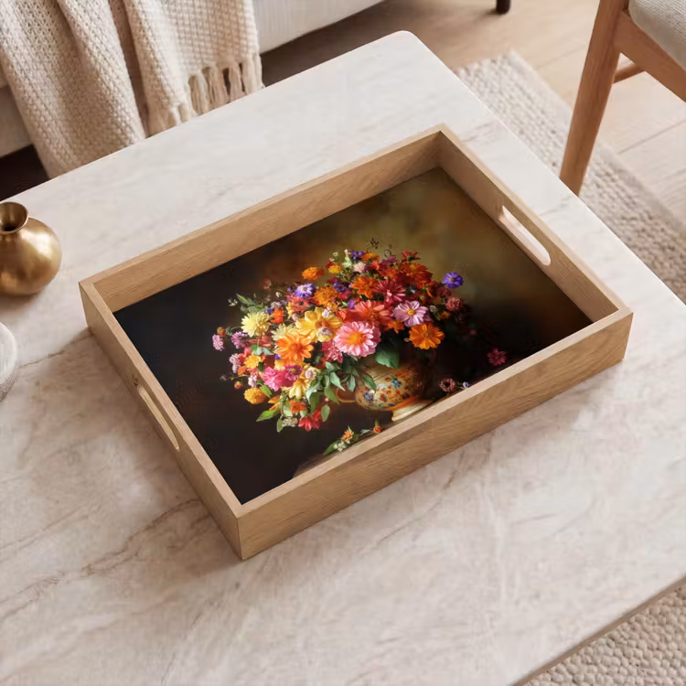 Kleuren - Boeket - Vaas - Hout Dienblad Rechthoek middel -sfeer1