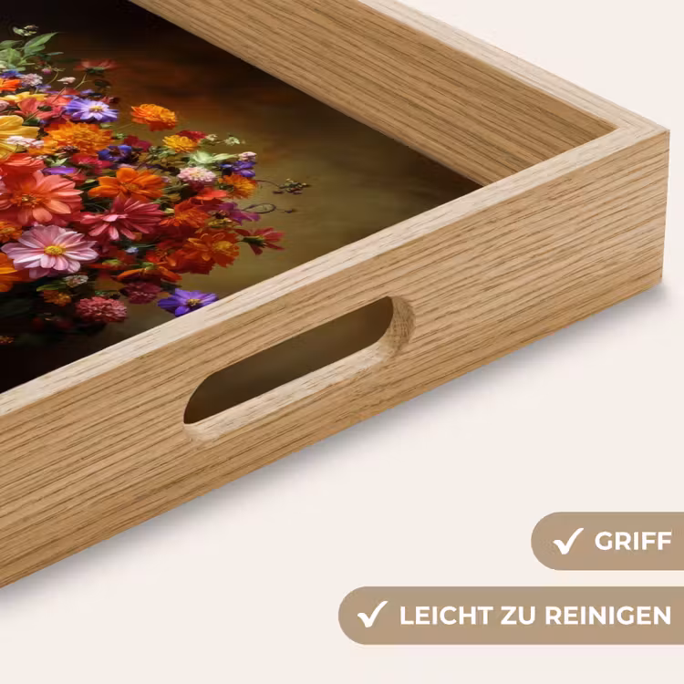Kleuren - Boeket - Vaas - Hout Dienblad Rechthoek middel -USP_HandgreepDE
