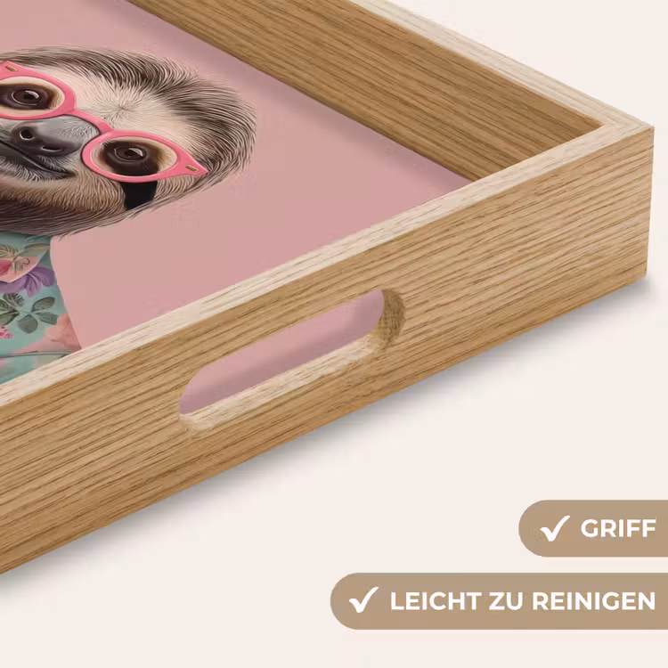 Luiaard - Bloemenprint - Bril - Roze Dienblad Rechthoek middel -USP_HandgreepDE