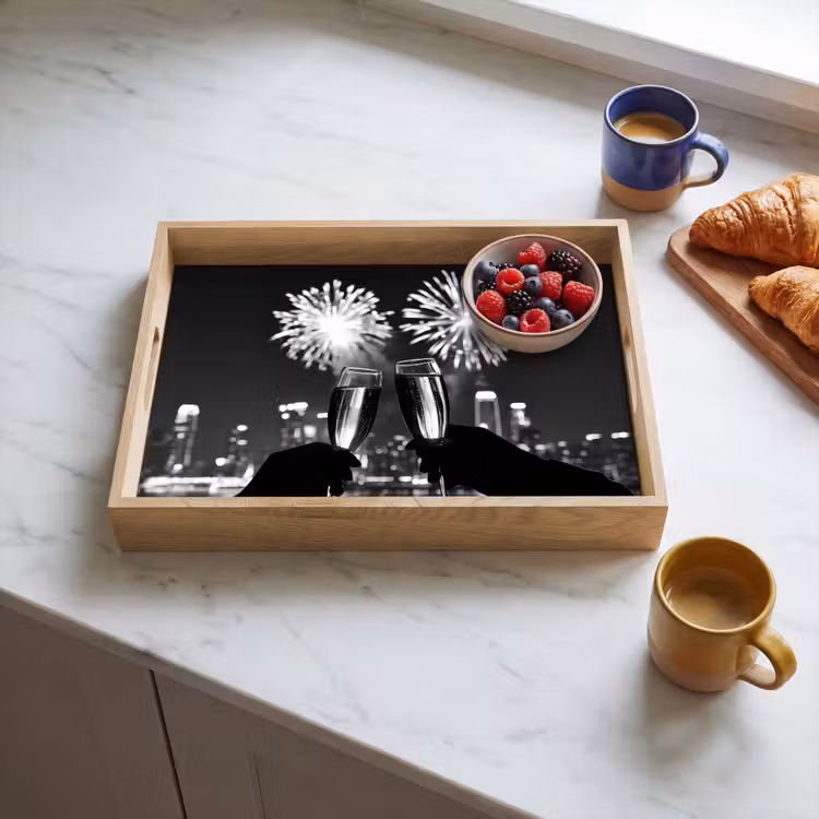 Vuurwerk - Proosten - Skyline - Champagne Dienblad Rechthoek middel -sfeer2