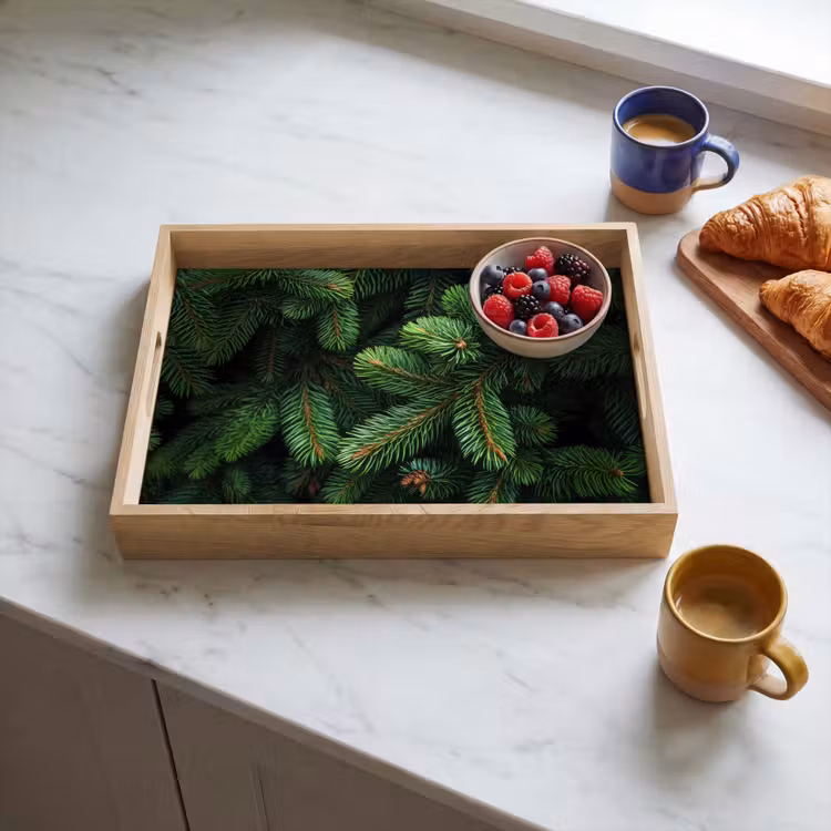 Sparrentakken - Knoppen - Naalden - Groen Dienblad Rechthoek middel -sfeer2