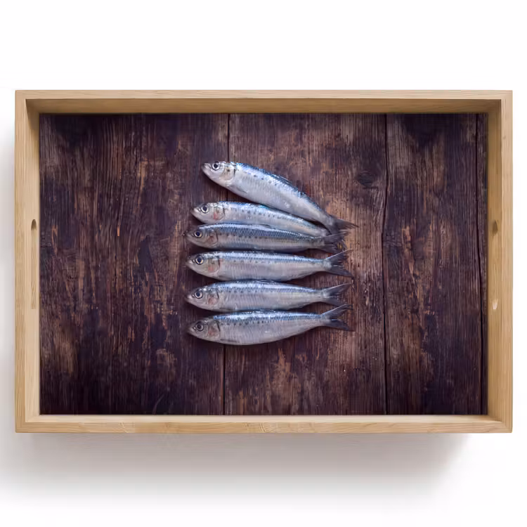 Tablett - Fisch – Holz – Essen - Vis - Hout - Eten Dienblad Rechthoek middel