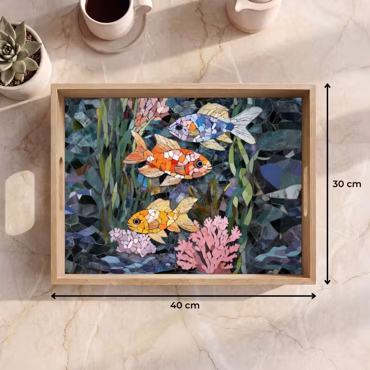 Vissen - Koraal - Zee - Mozaïek Dienblad Rechthoek middel -USP_Formaat