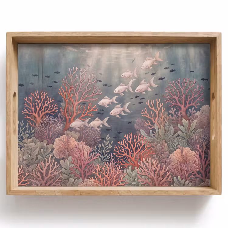 Vis - Koraal - Onderwater - Illustratie - Vintage Dienblad Rechthoek middel -z3d_shopping