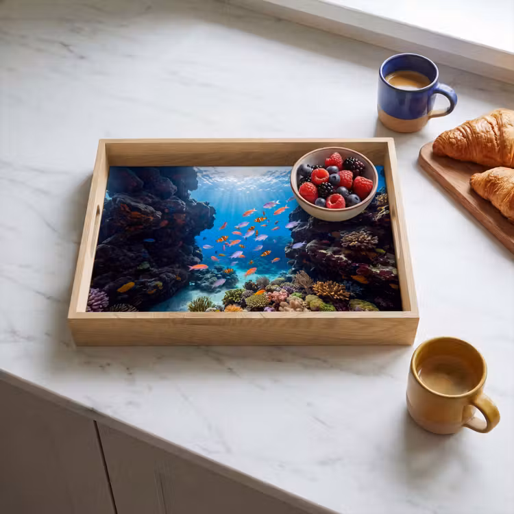 Vis - Koraalrif - Onderwater - Levendig - Blauw Dienblad Rechthoek middel -sfeer2