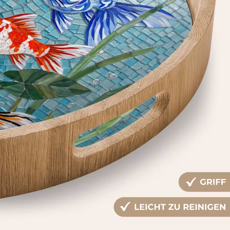 Vis - Mozaïek - Onderwater - Kleurrijk - Dieren Dienblad Rond middel -USP_HandgreepDE