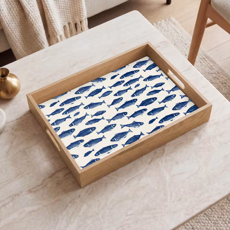 Vissen - Patroon - Blauw - Wit Dienblad Rechthoek middel 911 -sfeer1