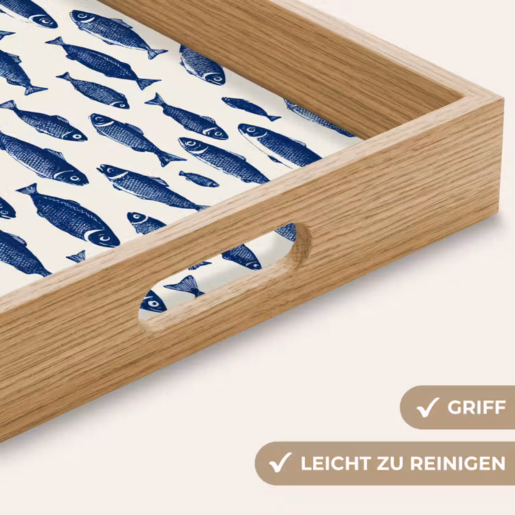 Vissen - Patroon - Blauw - Wit Dienblad Rechthoek middel 911 -USP_HandgreepDE