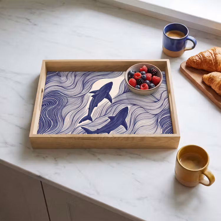 Vis - Oceaan - Lijntekening - Blauw - Dieren Dienblad Rechthoek middel -sfeer2