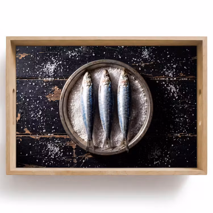 Tablett - Fisch – Salz – Essen - Vis - Zout - Eten Dienblad Rechthoek middel