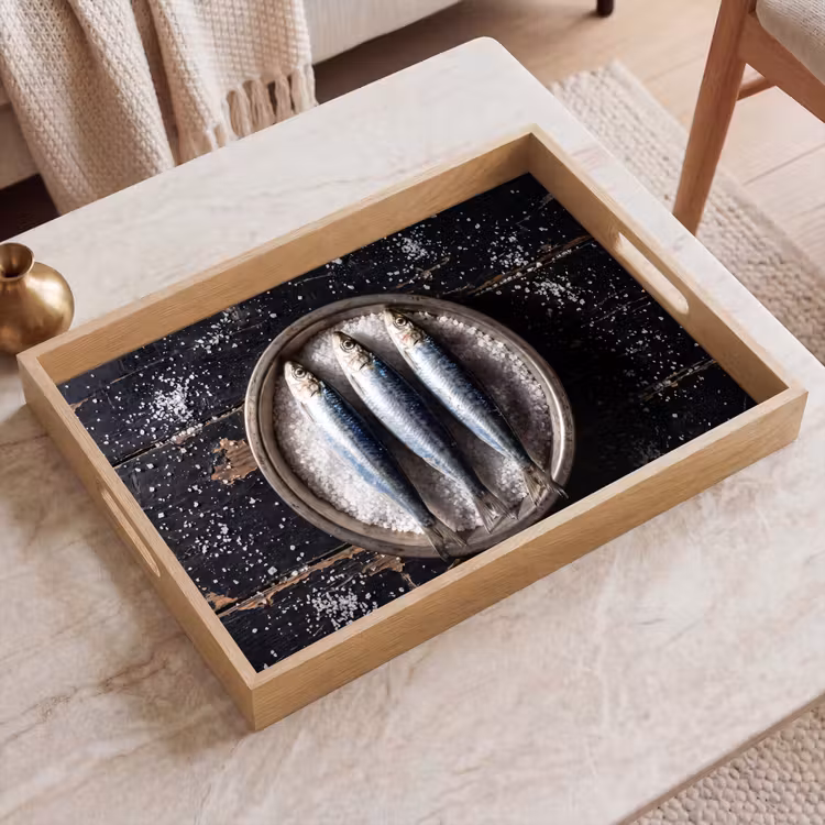 Tablett - Fisch – Salz – Essen - Vis - Zout - Eten Dienblad Rechthoek middel