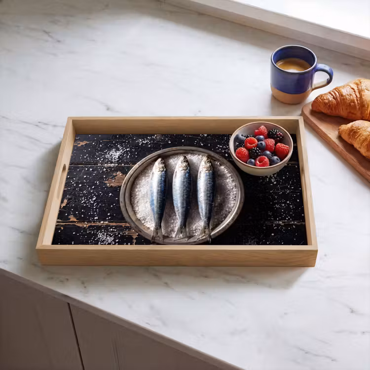Tablett - Fisch – Salz – Essen - Vis - Zout - Eten Dienblad Rechthoek middel
