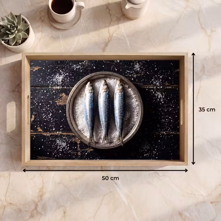 Tablett - Fisch – Salz – Essen - Vis - Zout - Eten Dienblad Rechthoek middel