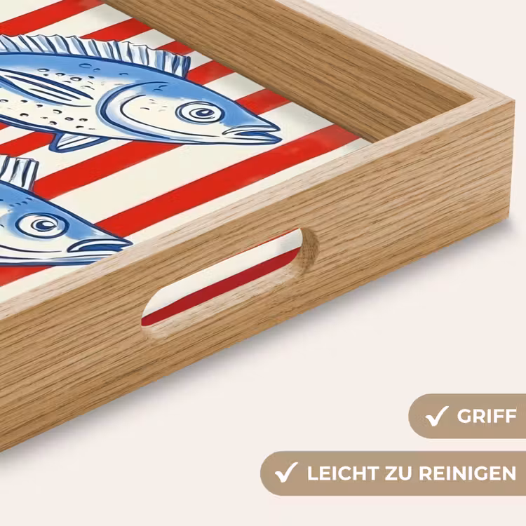 Vissen - Verticale strepen - Blauw - Rood Dienblad Rechthoek middel -USP_HandgreepDE