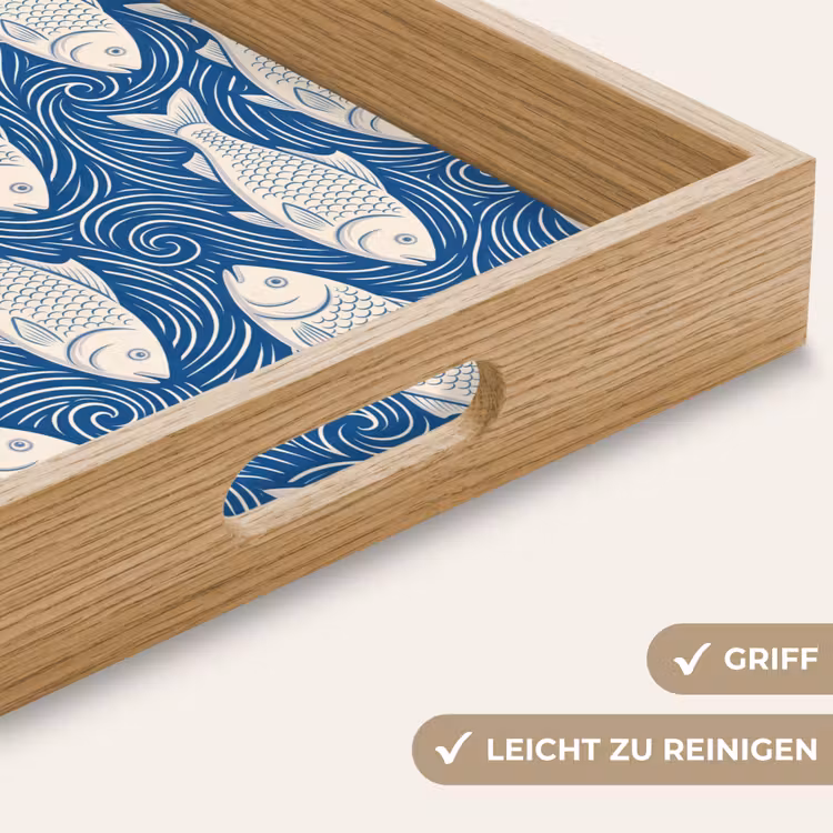 Vis - Water - Patroon - Grafisch - Blauw Dienblad Rechthoek middel -USP_HandgreepDE