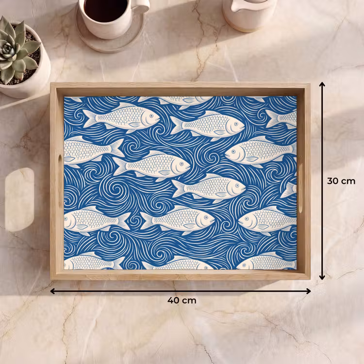 Vis - Water - Patroon - Grafisch - Blauw Dienblad Rechthoek middel -USP_Formaat