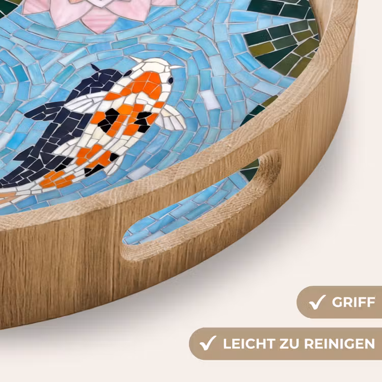 Vis - Water - Natuur - Mozaïek - Blauw Dienblad Rond middel -USP_HandgreepDE