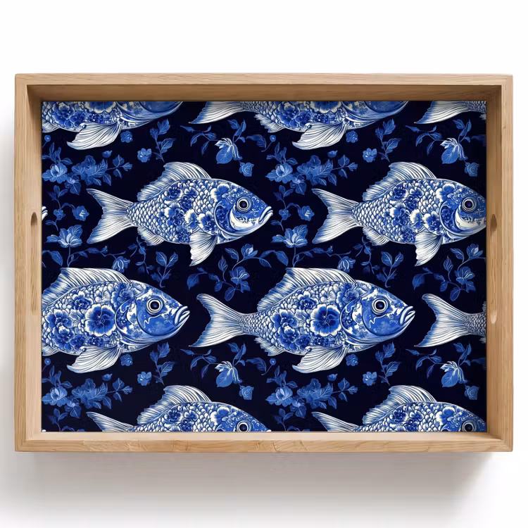 Vissen - Bloemen - Blauw Dienblad Rechthoek middel 911 -z3d_shopping