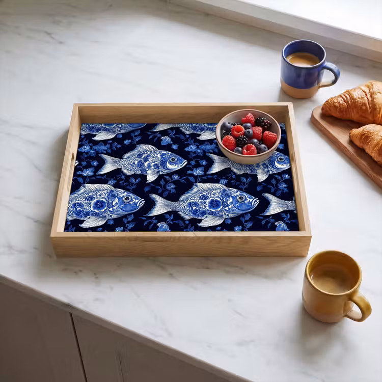 Vissen - Bloemen - Blauw Dienblad Rechthoek middel 911 -sfeer2