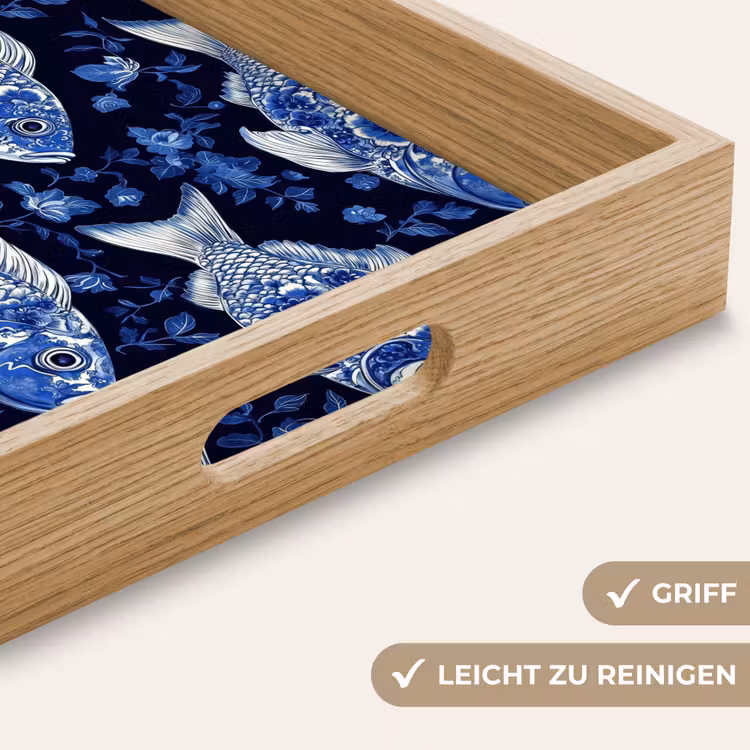 Vissen - Bloemen - Blauw Dienblad Rechthoek middel 911 -USP_HandgreepDE