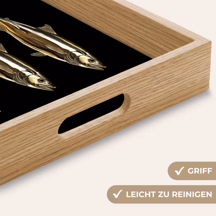 Vissen - Goud - Zwart Dienblad Rechthoek middel -USP_HandgreepDE