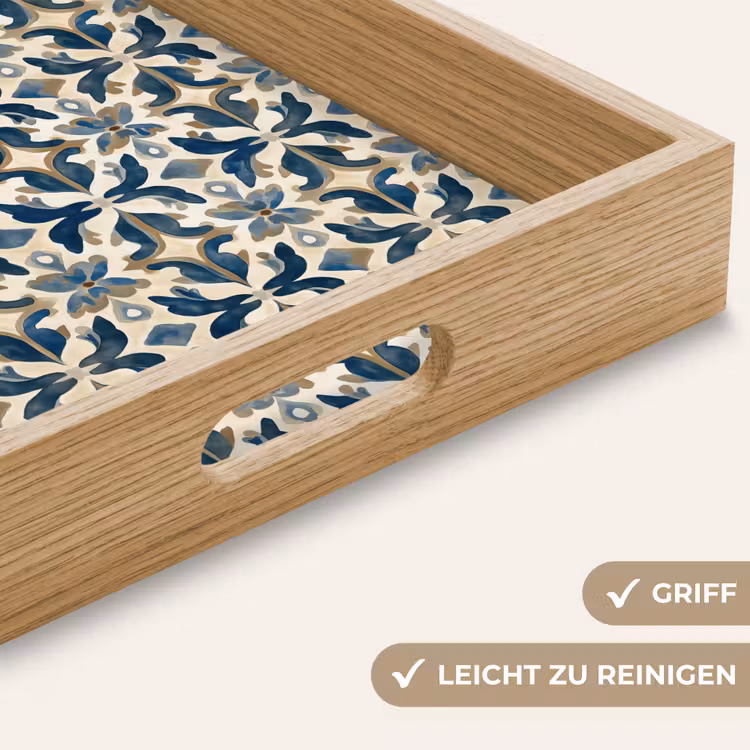 Tegel - Patroon - Blauw - Beige Dienblad Rechthoek middel 911 -USP_HandgreepDE