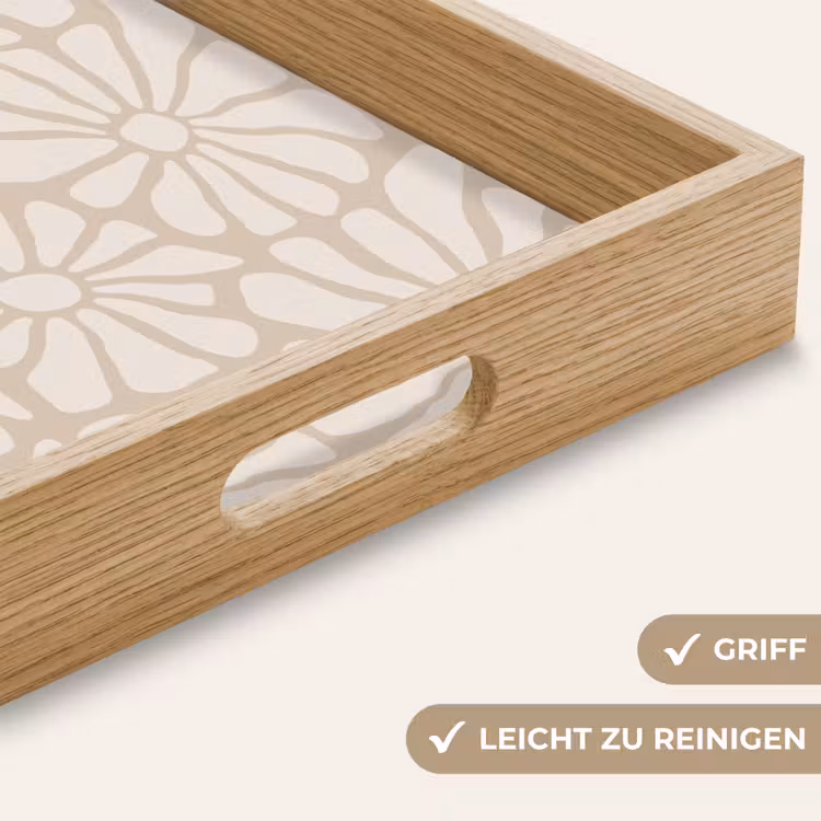 Bloemen - Print - Beige - Bruin - Minimalistisch Dienblad Rechthoek middel -USP_HandgreepDE
