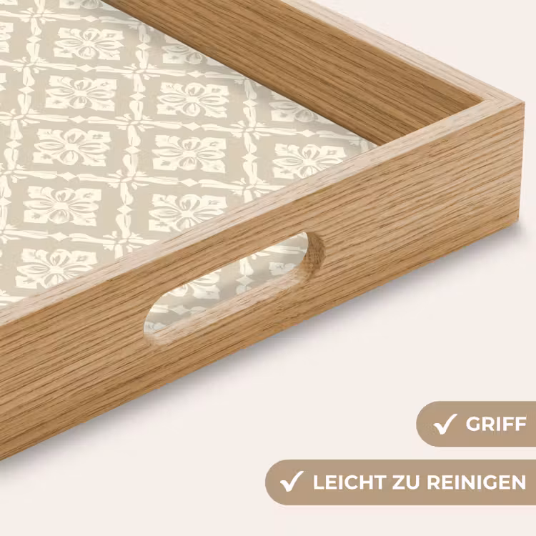 Floraal - Ornament - Beige Dienblad Rechthoek middel 911 -USP_HandgreepDE