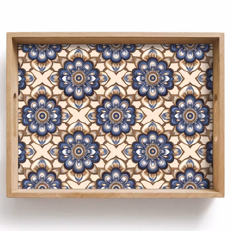 Floraal - Ornament - Blauw Dienblad Rechthoek middel 911 -z3d_shopping