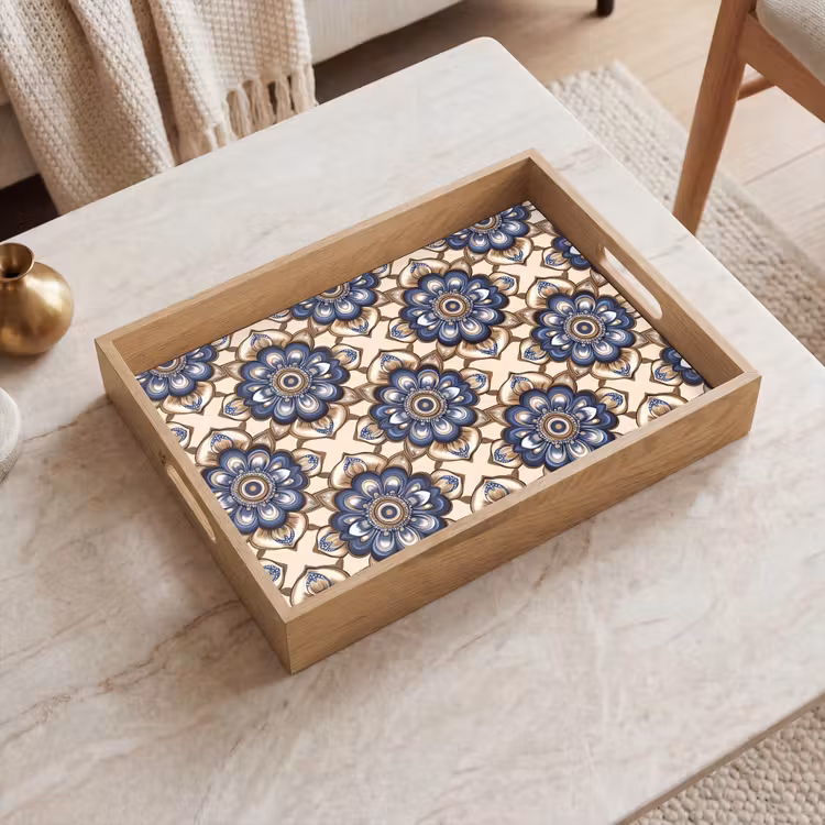 Floraal - Ornament - Blauw Dienblad Rechthoek middel 911 -sfeer1